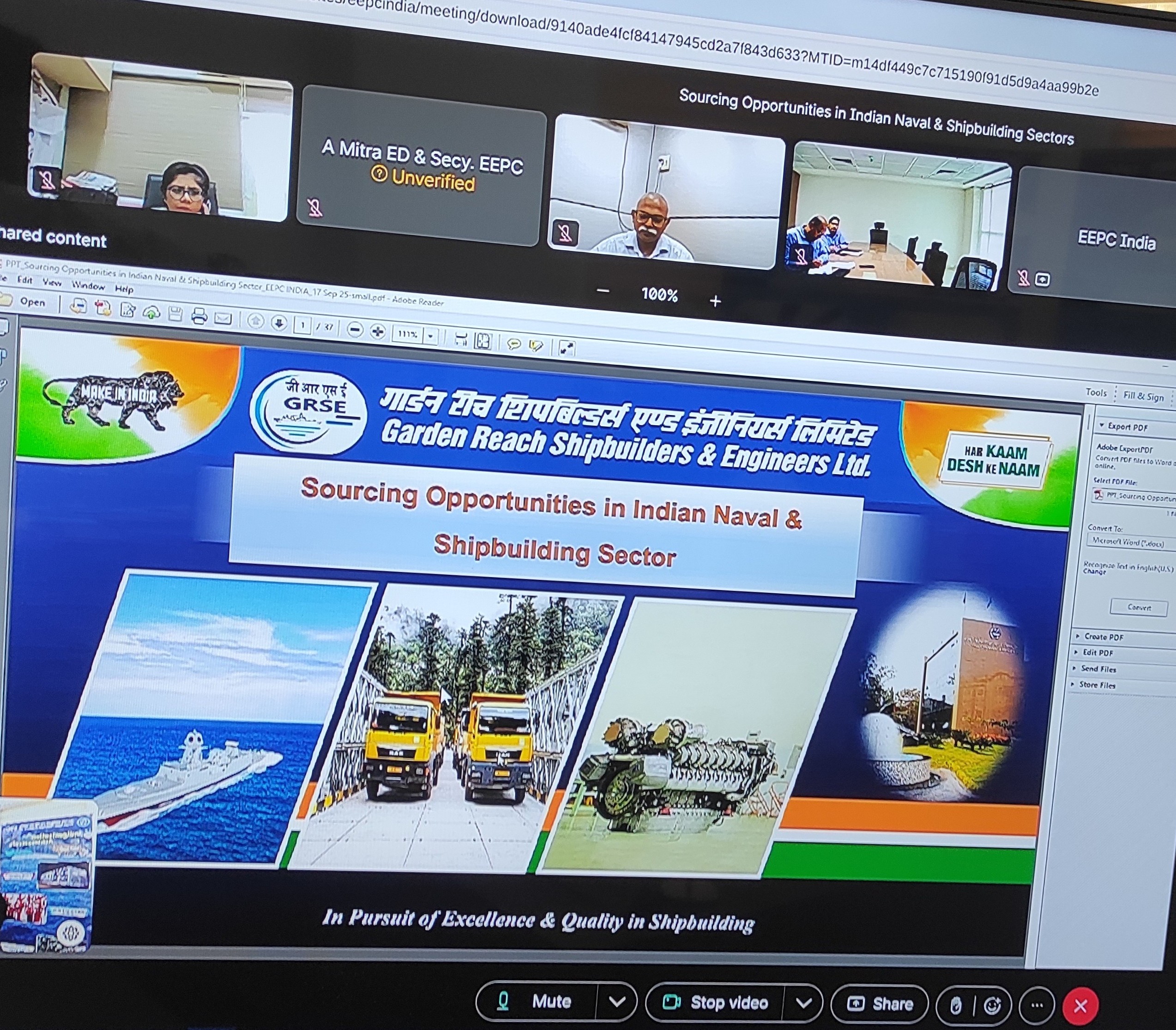 SHRI GULSHAN RATAN, GM (CP, VD & IND), GRSE, AS GUEST SPEAKER AT THE 5TH EDITION OF INDIA MSME DEFENCE WEEK ORGANISED BY EEPC INDIA VIA VIRTUAL MODE - Thumbnail